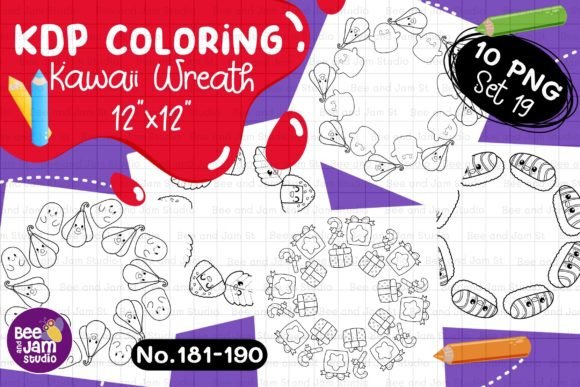 KDP Coloring Kawaii Wreath PNG Set-19: A Versatile Resource for Creative Projects