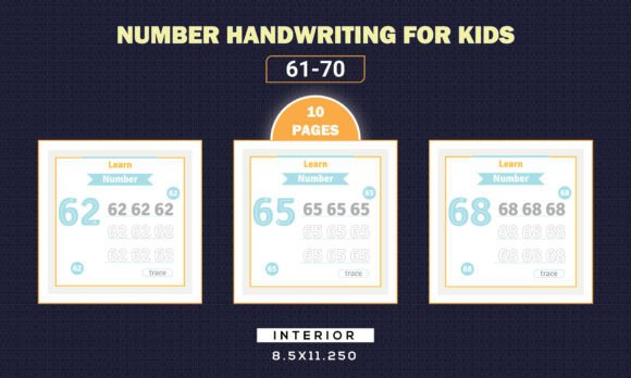 Number Handwriting Tracing 61-70 for Kid