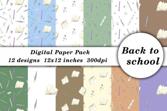 Watercolor Digital Paper School Pattern